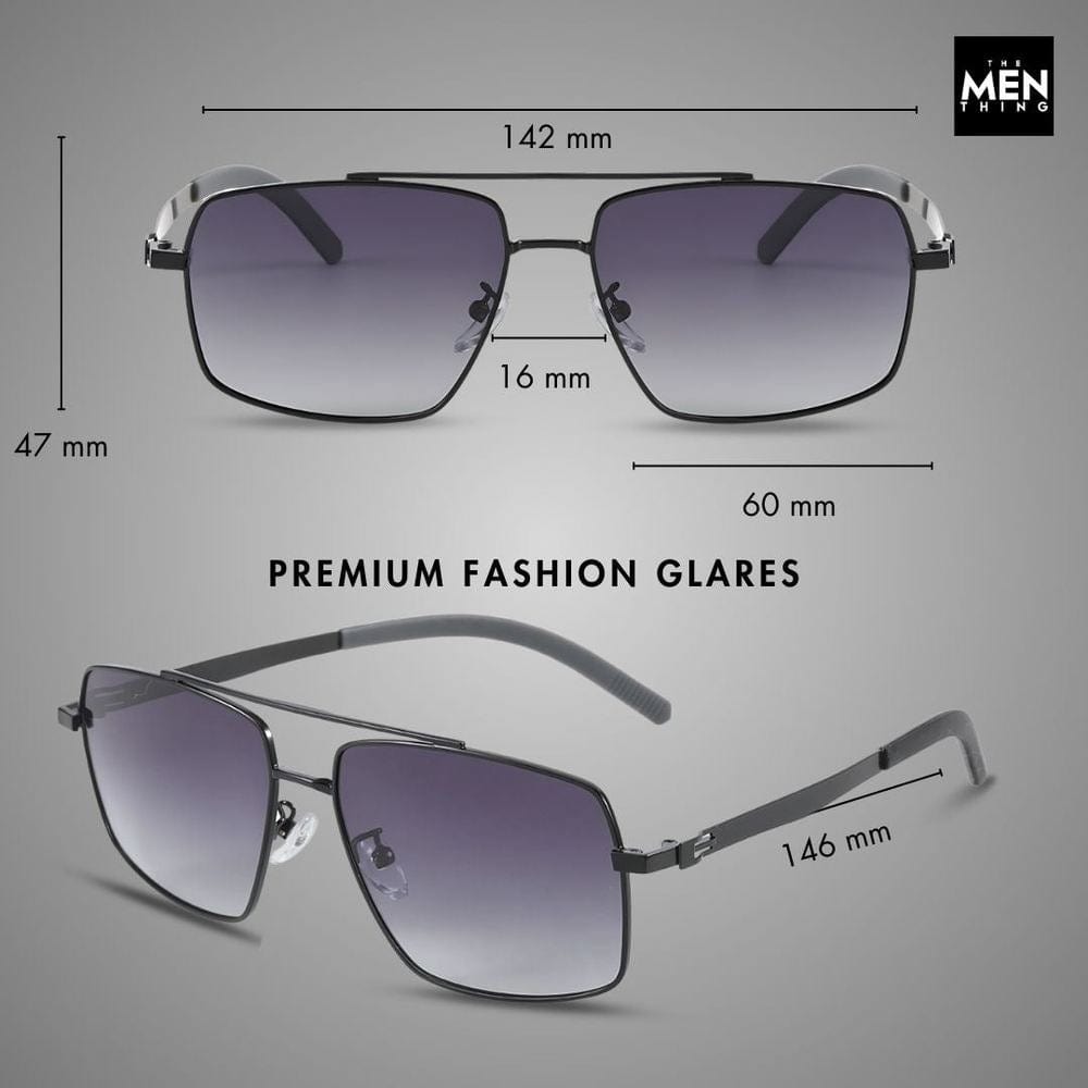 THE MEN THING Sunglasses J3348 - VORTEX SHADE - HD Polarised Sunglasses for Men - UV400 Protection, Stainless Steel Frame - Black Frame with Black Lens