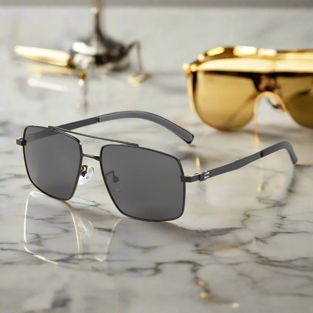 THE MEN THING Sunglasses J3348 - VORTEX SHADE - HD Polarised Sunglasses for Men - UV400 Protection, Stainless Steel Frame - Black Frame with Black Lens
