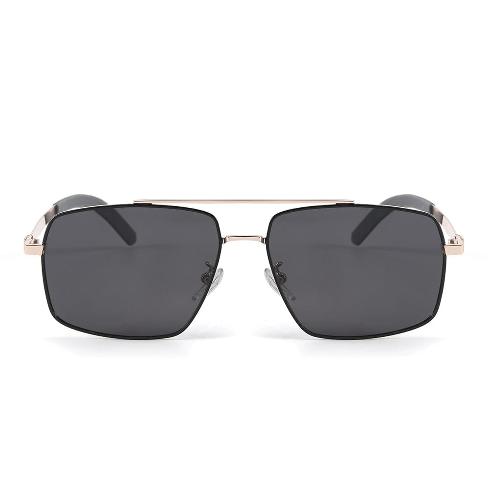 THE MEN THING Sunglasses J3348 - VORTEX SHADE - HD Polarised Sunglasses for Men - UV400 Protection, Stainless Steel Frame - Gold Frame with Black Lens