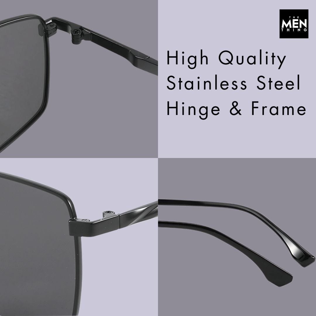 THE MEN THING Sunglasses J3351 - MISTY NOIR - HD Polarised Sunglasses for Men - UV400 Protection, Stainless Steel Frame - Black Frame with Black Lens