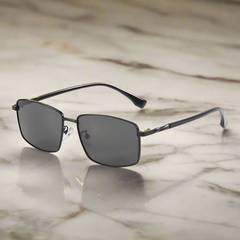 THE MEN THING Sunglasses J3351 - MISTY NOIR - HD Polarised Sunglasses for Men - UV400 Protection, Stainless Steel Frame - Black Frame with Black Lens