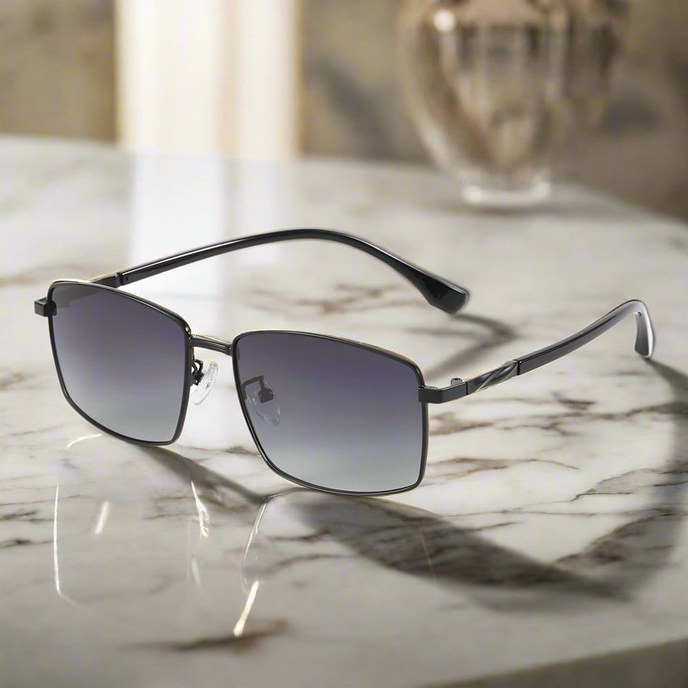 THE MEN THING Sunglasses J3351 - MISTY NOIR - HD Polarised Sunglasses for Men - UV400 Protection, Stainless Steel Frame - Black Frame with Gradient Lens