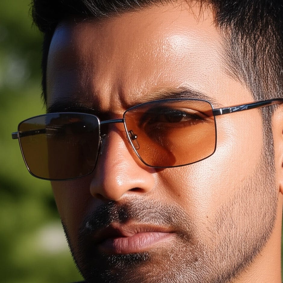 THE MEN THING Sunglasses J3351 - MISTY NOIR - HD Polarised Sunglasses for Men - UV400 Protection, Stainless Steel Frame - Gunmetal Frame with Brown Lens