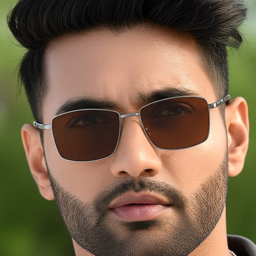 THE MEN THING Sunglasses J3351 - MISTY NOIR - HD Polarised Sunglasses for Men - UV400 Protection, Stainless Steel Frame - Gunmetal Frame with Brown Lens