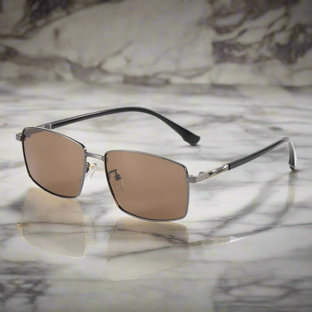 THE MEN THING Sunglasses J3351 - MISTY NOIR - HD Polarised Sunglasses for Men - UV400 Protection, Stainless Steel Frame - Gunmetal Frame with Brown Lens