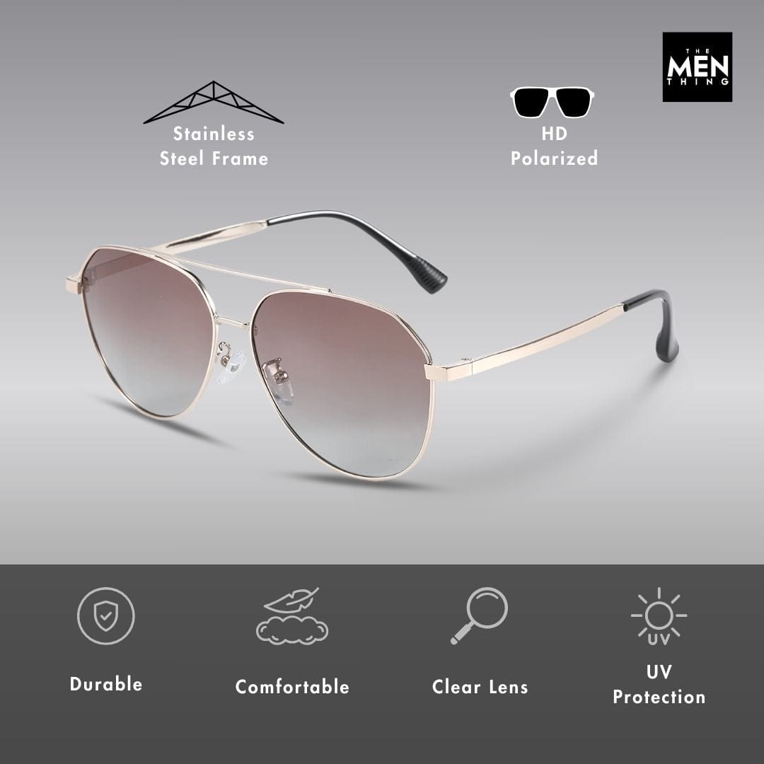 THE MEN THING Sunglasses J3352 - AETHER VISION - HD Polarised Sunglasses for Men - UV400 Protection, Stainless Steel Frame - Black Frame with Black Lens