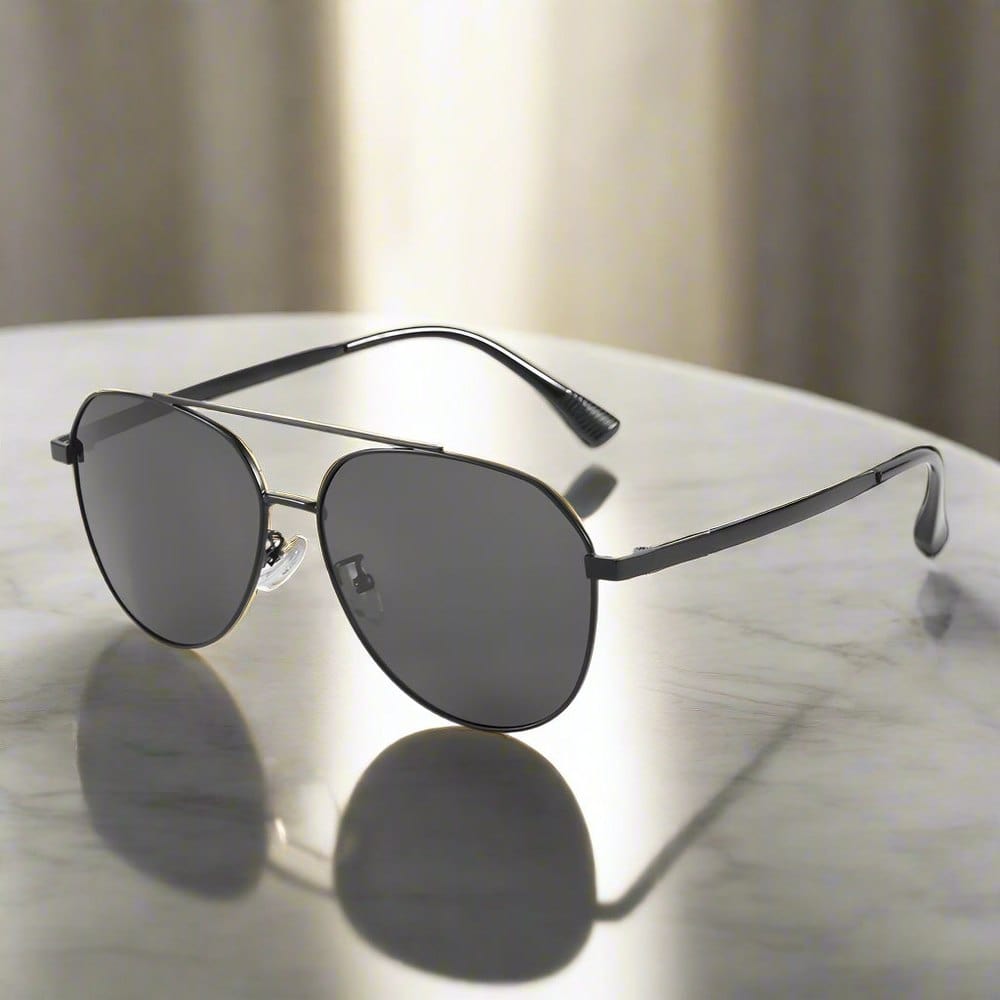 THE MEN THING Sunglasses J3352 - AETHER VISION - HD Polarised Sunglasses for Men - UV400 Protection, Stainless Steel Frame - Black Frame with Black Lens