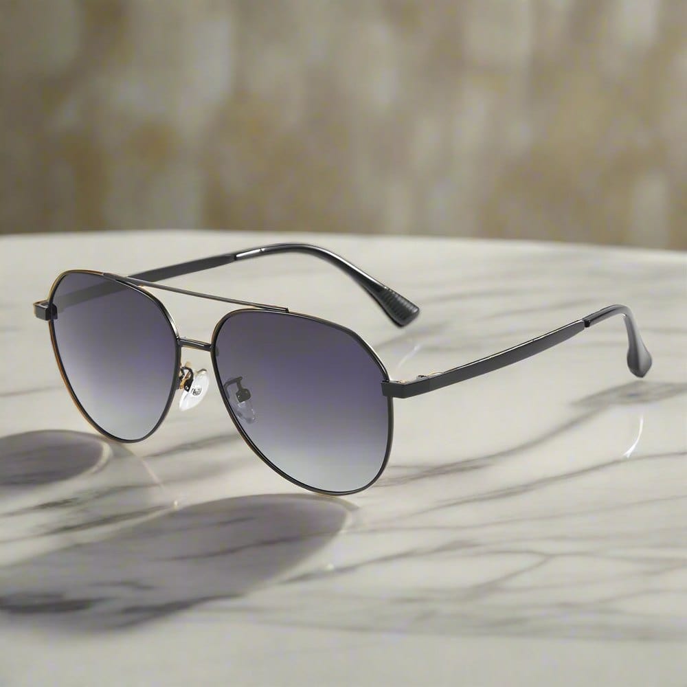 THE MEN THING Sunglasses J3352 - AETHER VISION - HD Polarised Sunglasses for Men - UV400 Protection, Stainless Steel Frame - Black Frame with Gradient Grey Lens