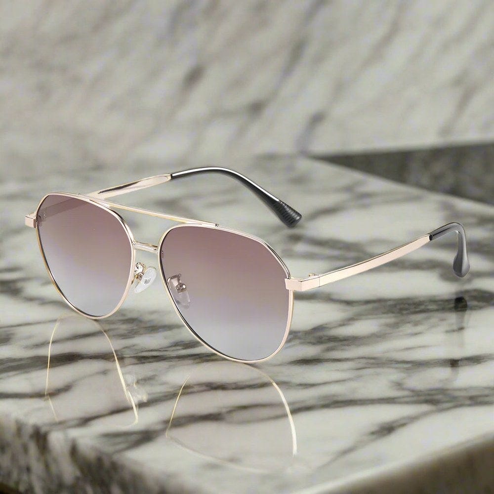 THE MEN THING Sunglasses J3352 - AETHER VISION - HD Polarised Sunglasses for Men - UV400 Protection, Stainless Steel Frame - Gold Frame with Gradient Tea Lens