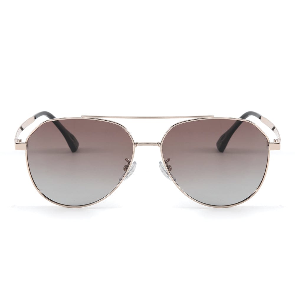 THE MEN THING Sunglasses J3352 - AETHER VISION - HD Polarised Sunglasses for Men - UV400 Protection, Stainless Steel Frame - Gold Frame with Gradient Tea Lens
