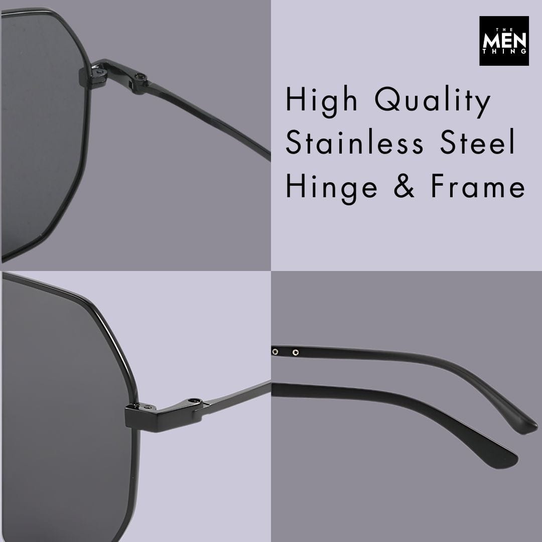 THE MEN THING Sunglasses J3354 - NOVA SHADE - HD Polarised Sunglasses for Men - UV400 Protection, Stainless Steel Frame - Black Frame with Black Lens