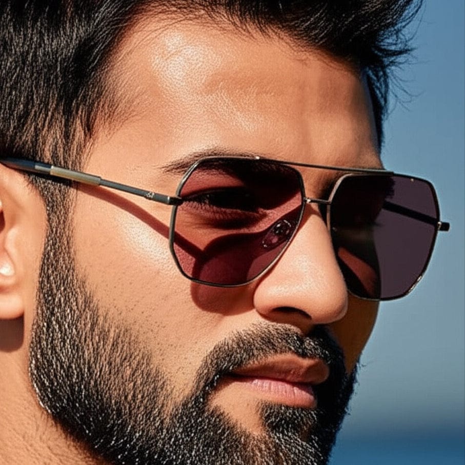 THE MEN THING Sunglasses J3354 - NOVA SHADE - HD Polarised Sunglasses for Men - UV400 Protection, Stainless Steel Frame - Gunmetal Frame with Grey Pink Lens