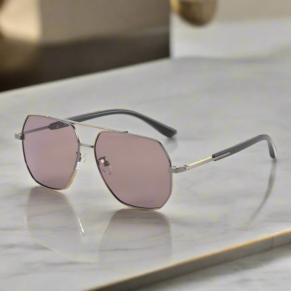 THE MEN THING Sunglasses J3354 - NOVA SHADE - HD Polarised Sunglasses for Men - UV400 Protection, Stainless Steel Frame - Gunmetal Frame with Grey Pink Lens