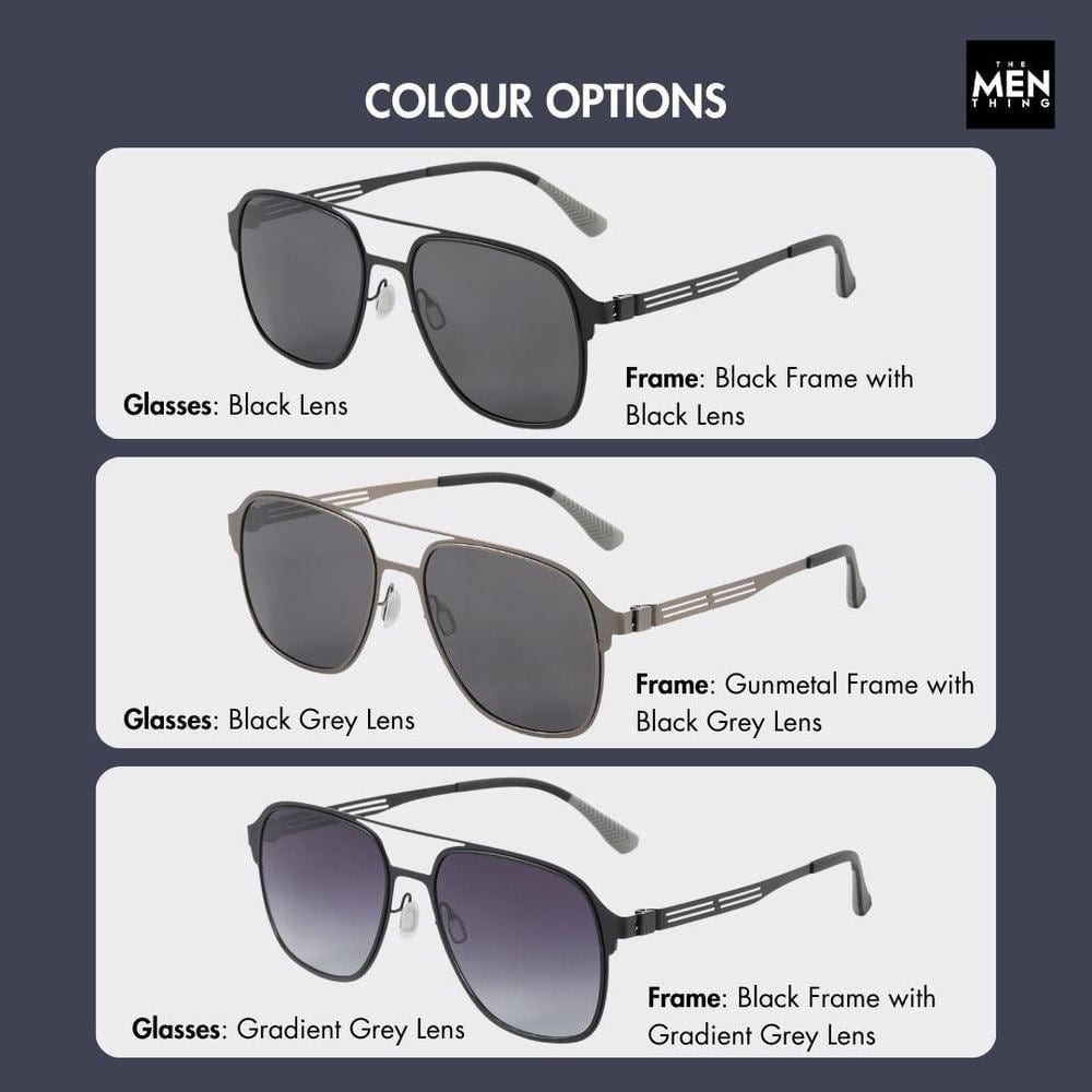 THE MEN THING Sunglasses J3362 -JETSETTER VISION - HD Polarised Sunglasses for Men - UV400 Protection, Stainless Steel Frame - Black Frame with Black Lens