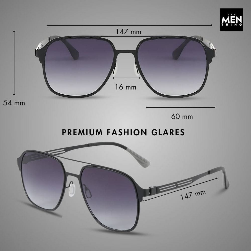 THE MEN THING Sunglasses J3362 -JETSETTER VISION - HD Polarised Sunglasses for Men - UV400 Protection, Stainless Steel Frame - Black Frame with Black Lens