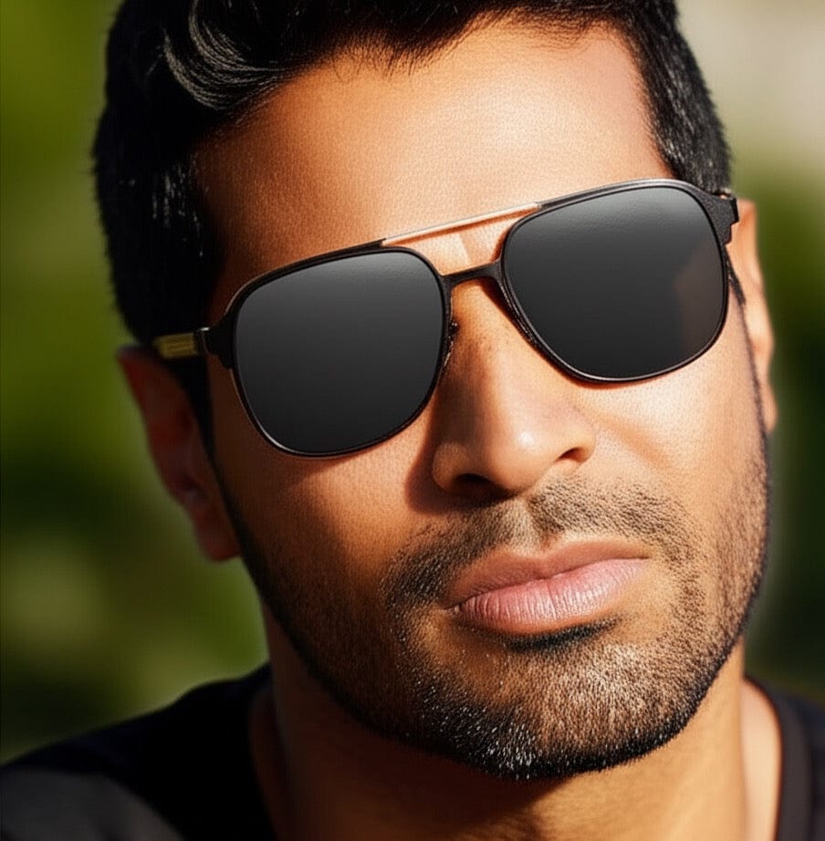 THE MEN THING Sunglasses J3362 -JETSETTER VISION - HD Polarised Sunglasses for Men - UV400 Protection, Stainless Steel Frame - Black Frame with Black Lens