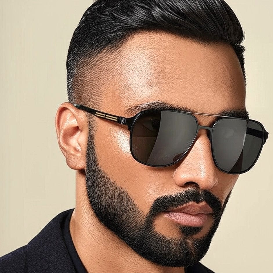 THE MEN THING Sunglasses J3362 -JETSETTER VISION - HD Polarised Sunglasses for Men - UV400 Protection, Stainless Steel Frame - Black Frame with Black Lens