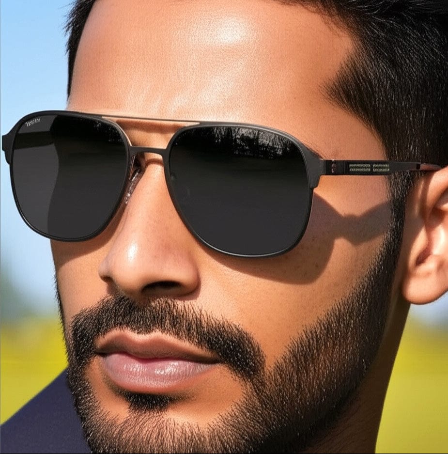 THE MEN THING Sunglasses J3362 -JETSETTER VISION - HD Polarised Sunglasses for Men - UV400 Protection, Stainless Steel Frame - Black Frame with Black Lens