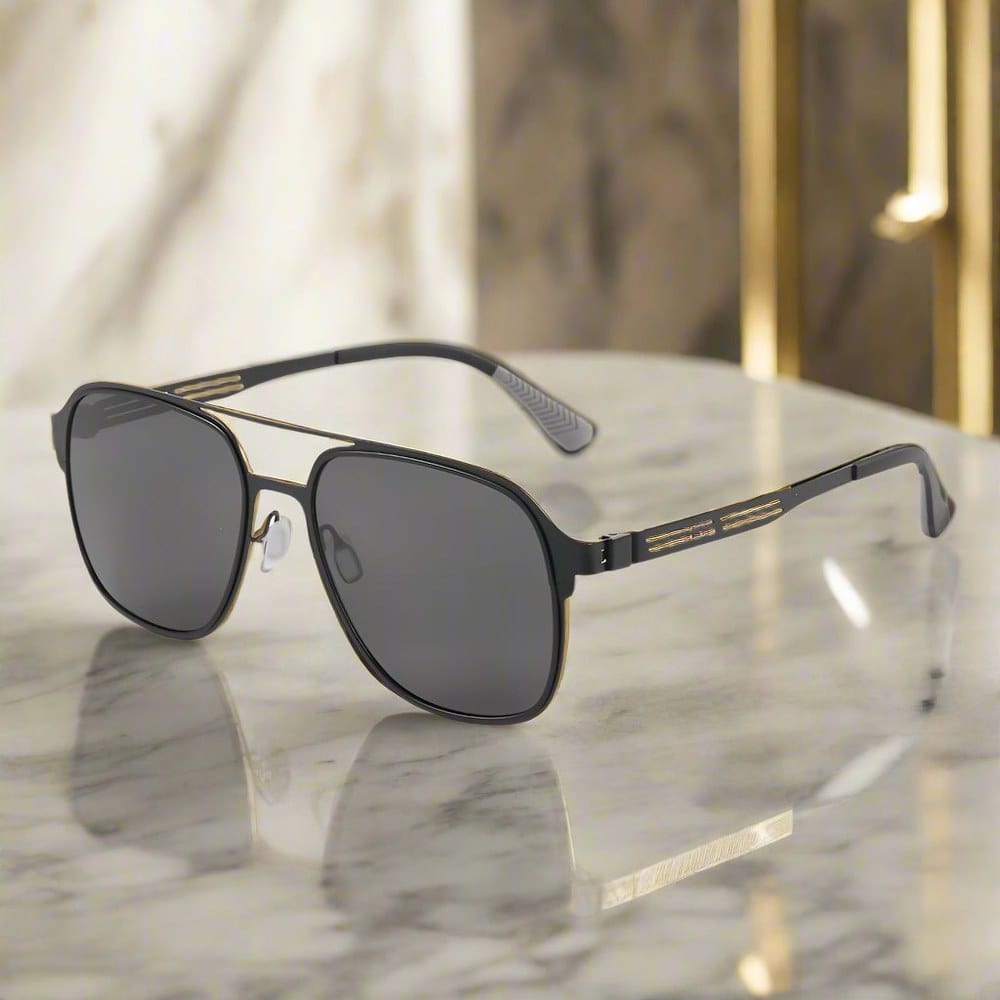 THE MEN THING Sunglasses J3362 -JETSETTER VISION - HD Polarised Sunglasses for Men - UV400 Protection, Stainless Steel Frame - Black Frame with Black Lens