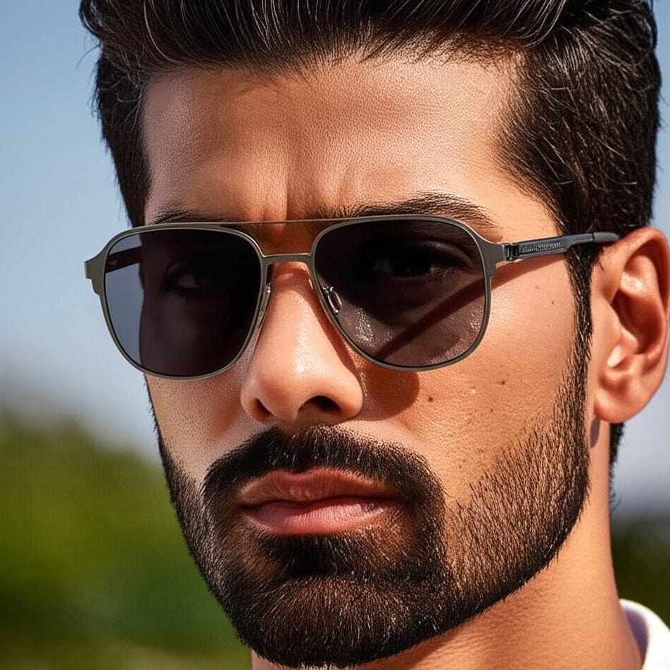 THE MEN THING Sunglasses J3362 -JETSETTER VISION - HD Polarised Sunglasses for Men - UV400 Protection, Stainless Steel Frame - Gunmetal Frame with Black Grey Lens
