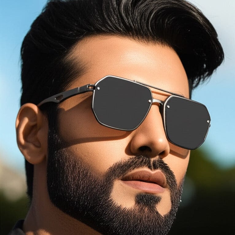 THE MEN THING Sunglasses Matte Black 2101 AERO HEX HD Polarized Sunglasses for Men - UV400 Protection, Stainless Steel Frame