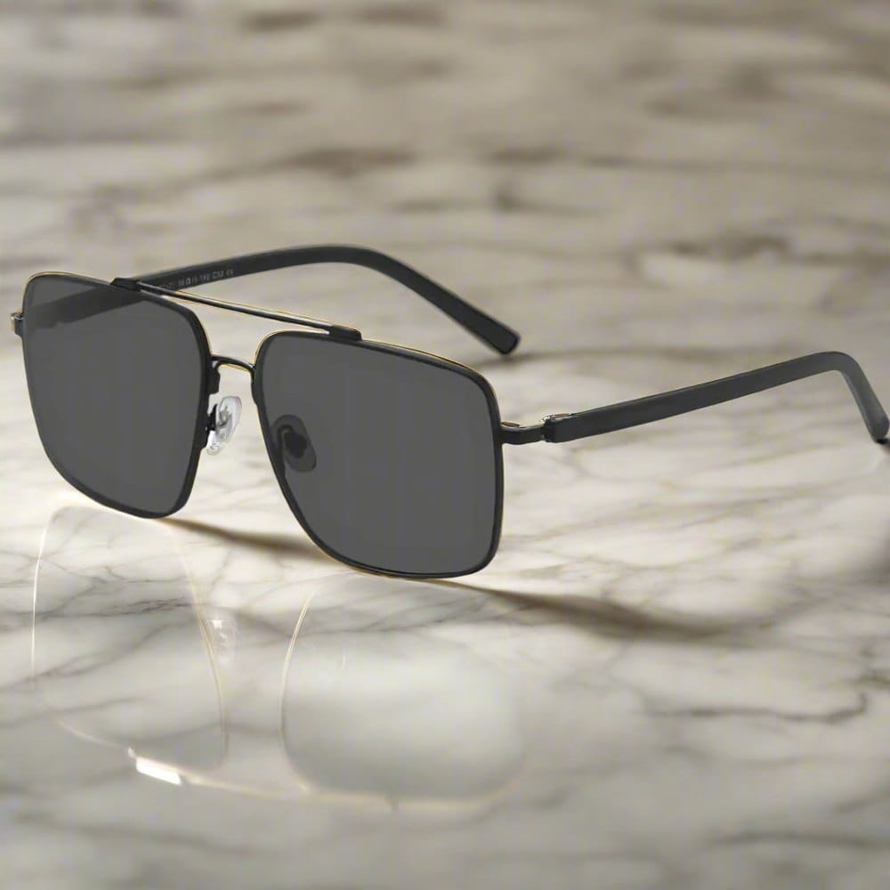 THE MEN THING Sunglasses Matte Black 2121 SKYLINE LUXE - Classic Square Aviator Style - HD Polarised Sunglasses for Men - UV400 Protection, Stainless Steel Frame