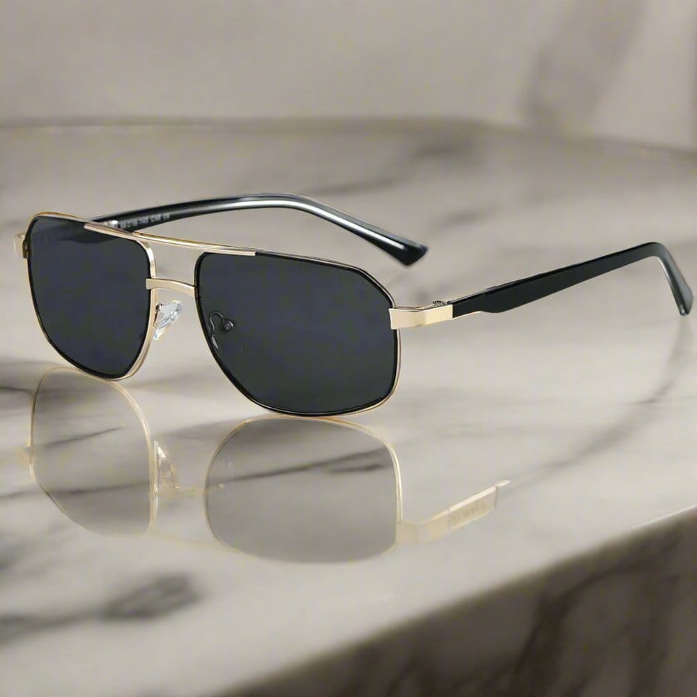THE MEN THING Sunglasses Solid Black 2174 ECLIPSE EDGE - Square Aviator Style - HD Polarised Sunglasses for Men - UV400 Protection, Stainless Steel Frame