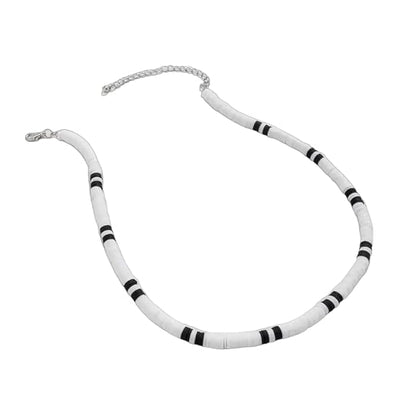 WHITE EARTHY APPEAL - Beaded Necklace - Black & White Beaded Necklace for Men & Boys (20 inch with adjustable cable chain)