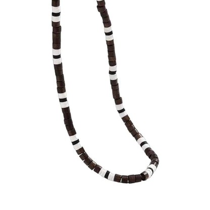 BROWN TIGER COCO - Seed Beaded Necklace - Brown and White Puka Shells - Stylish Necklace for Men and Boys (21 inches with adjustable cable chain)