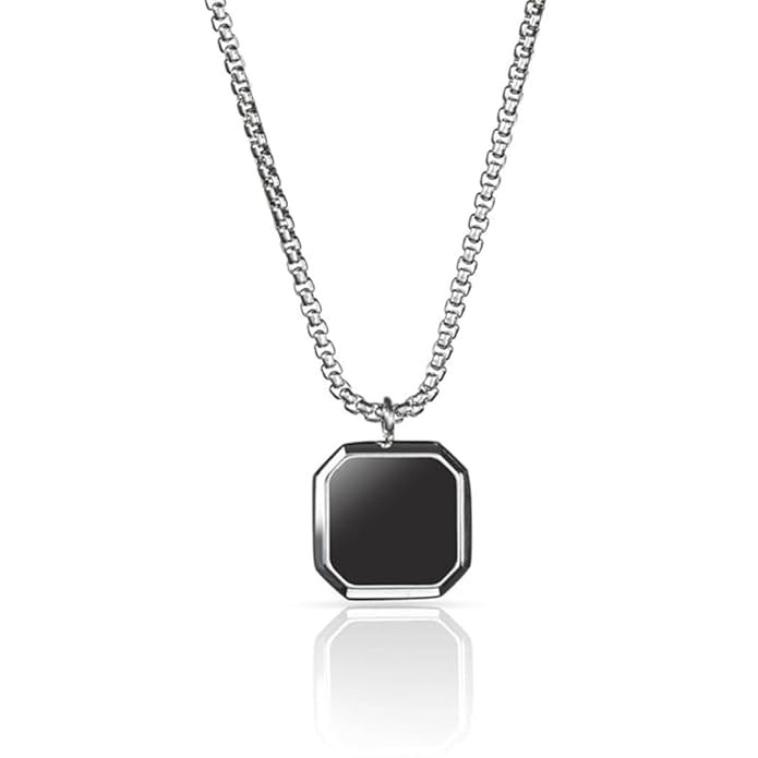 OCTAGON GEO (T) - Pure Titanium Steel Pendant with Stainless Steel 24inch Round Box Chain, European trending Style for Men & Boy
