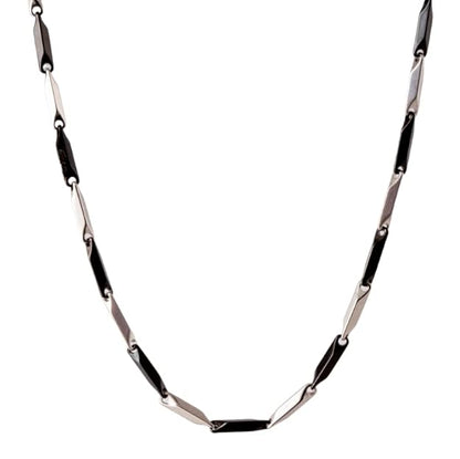 RICE CHAIN - Black Silver Tone -  Pure Stainless Steel 24inch - European Trending Style for Men & Boy