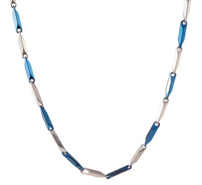 RICE CHAIN - Blue Silver Tone -  Pure Stainless Steel 24inch - European Trending Style for Men & Boy