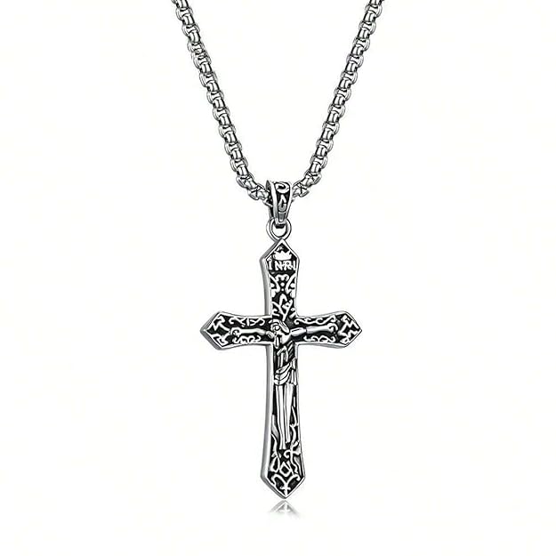 FAITHCROSS (T) - Pure Titanium Steel Pendant with Stainless Steel 24inch Round Box Chain, European trending Style for Men & Boy