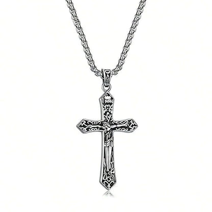 FAITHCROSS (T) - Pure Titanium Steel Pendant with Stainless Steel 24inch Round Box Chain, European trending Style for Men & Boy