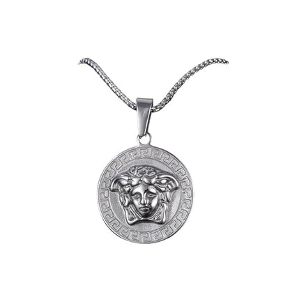 CURL QUEEN -  Alloy Pendant with Pure Stainless Steel 24inch Round Box Chain, American trending Style for Men & Boy