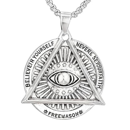 MASONIC EYE (T) - Pure Titanium Steel Pendant with Stainless Steel 24inch Round Box Chain, European trending Style for Men & Boy