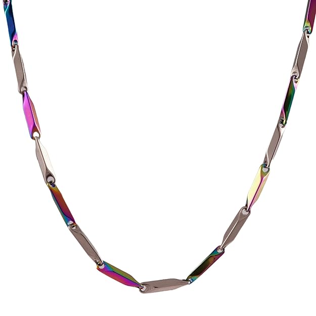THE MEN THING Pure Stainless Steel MultiColor Rice Chain 24inch - European Trending Style - Necklace for Men & Boy