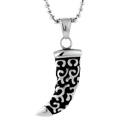 WOLF TOOTH -  Pure Titanium Steel Pendant with 24inch Round Box Chain for Men & Boys