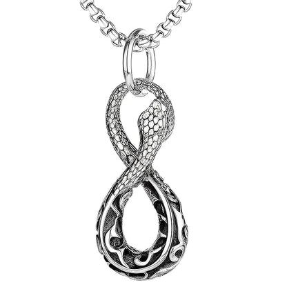 INFINITY SNAKE - Titanium Steel Snake Pendant with 24inch Round Box Chain for Men & Boys