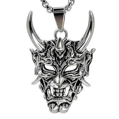 DEAMON MASK - Pure Titanium Steel Pendant with 24inch Round Box Chain for Men & Boys