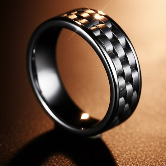 THE MEN THING Rings Royal Series - CARBON EDGE RING - Pure Stainless Steel Men’s Steel-Plated Black Ring – Statement Luxury Jewelry (Size : 19-22-24)