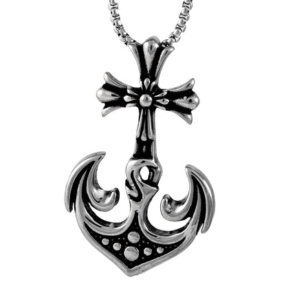 KUNGS ANCHOR - Pure Titanium Steel Anchor Pendant with 24inch Round Box Chain for Men & Boys