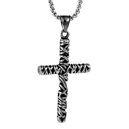 FAITH CROSS - Pure Titanium Steel Cross Pendant with 24inch Round Box Chain for Men & Boys