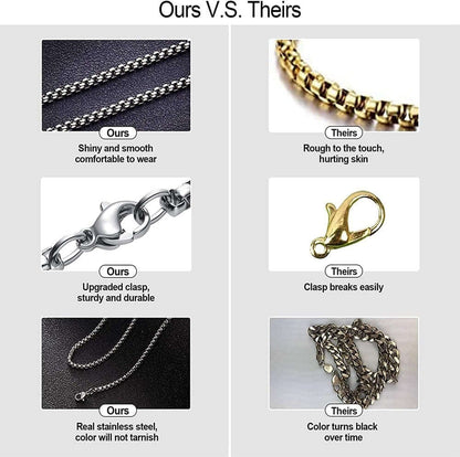 THE MEN THING 28 Inch Chain - ROUNDED BOX - 3mm Chain Stainless Steel