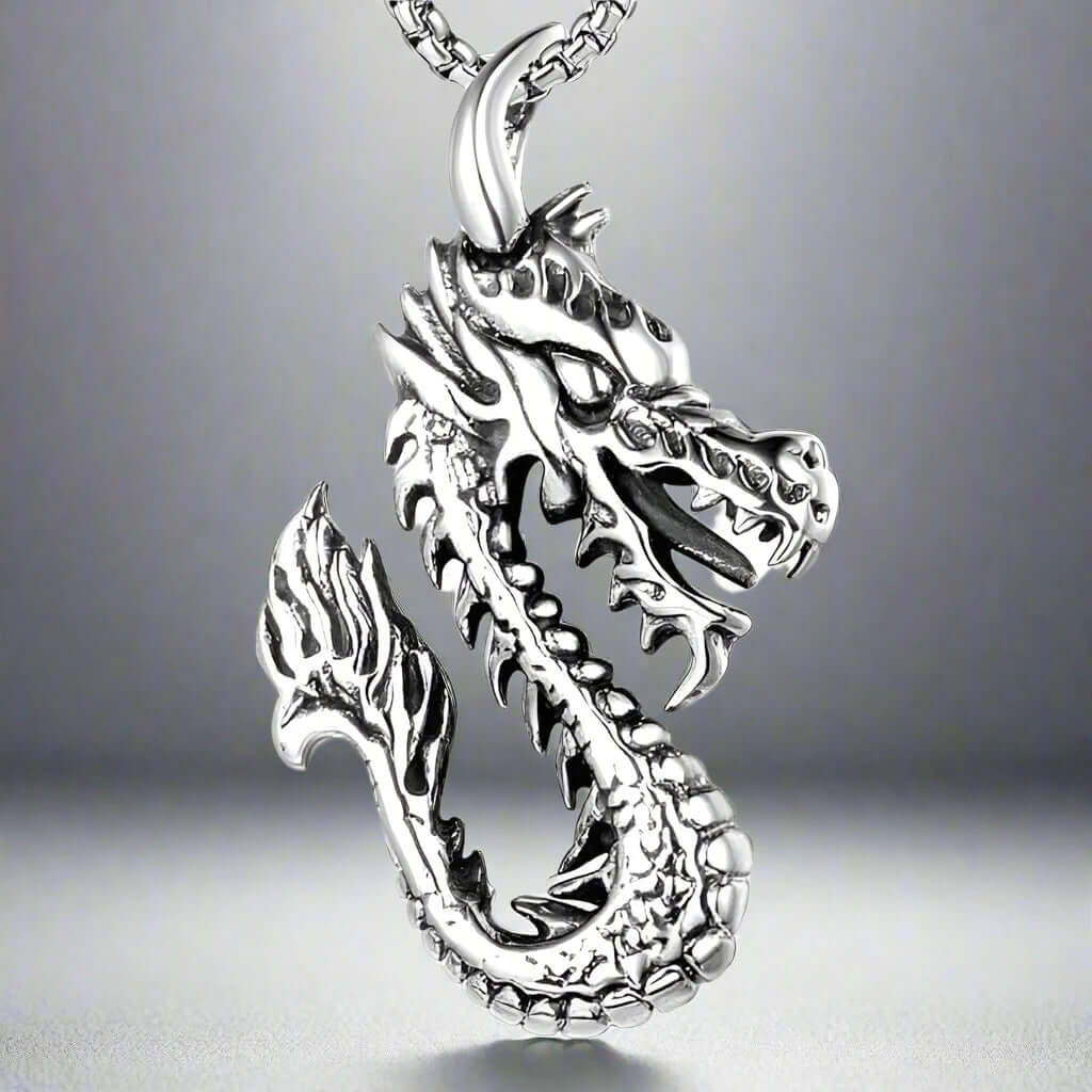 THE MEN THING Alloy Pendant with Chain DRAGON FIRE -  Alloy Pendant with Pure Stainless Steel 24inch Chain for Men, American trending Style - Round Box Chain & Pendant for Men & Boy