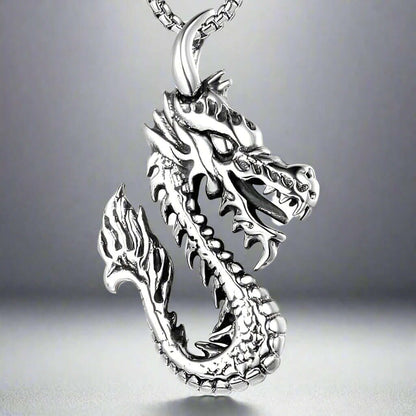 THE MEN THING Alloy Pendant with Chain DRAGON FIRE -  Alloy Pendant with Pure Stainless Steel 24inch Chain for Men, American trending Style - Round Box Chain & Pendant for Men & Boy