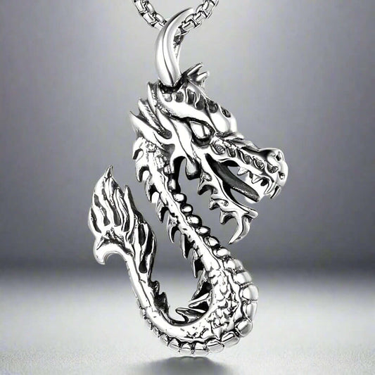 THE MEN THING Alloy Pendant with Chain DRAGON FIRE -  Alloy Pendant with Pure Stainless Steel 24inch Chain for Men, American trending Style - Round Box Chain & Pendant for Men & Boy