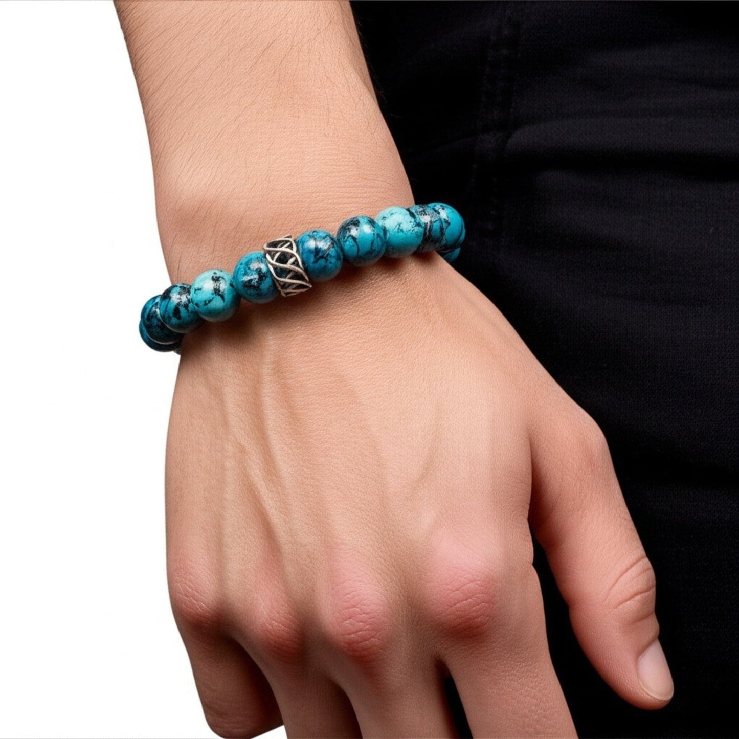 THE MEN THING Bead Bracelet APATITE LATTICE - 10mm Beads Bracelet with Natural Stone - Adjustable Bracelet
