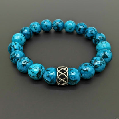 THE MEN THING Bead Bracelet APATITE LATTICE - 10mm Beads Bracelet with Natural Stone - Adjustable Bracelet