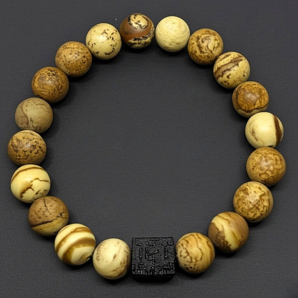THE MEN THING Bead Bracelet AXIS JASPER - 12mm Beads Bracelet with Natural Stone - Adjustable Bracelet